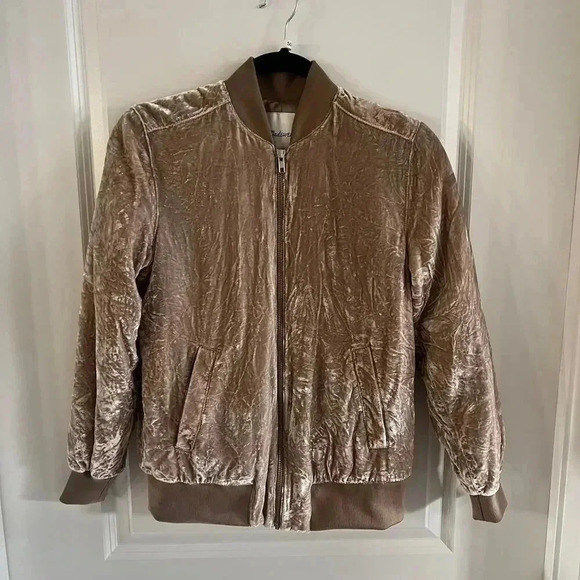 Madewell Crushed Velvet Full Zip Jacket Size XXS Color Taupe - Picture 1 of 5